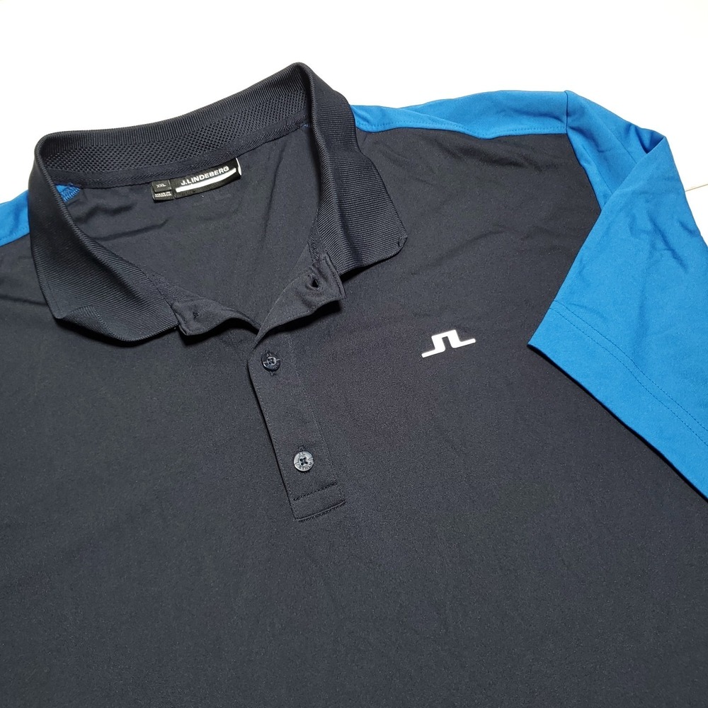J.Lindeberg Roy Mens 2XL Short Sleeve Golf Polo Shirt Black Blue